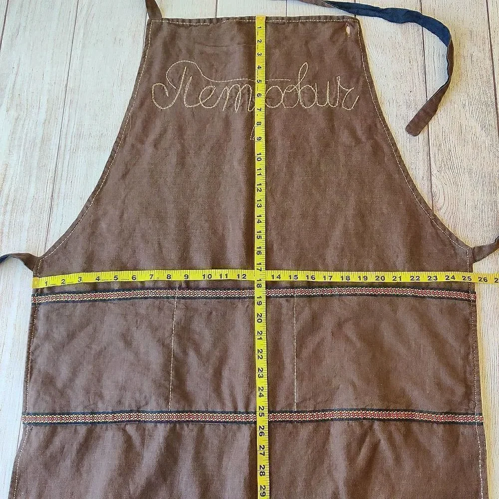 Handmade reversible brown navy linen kitchen craft apron